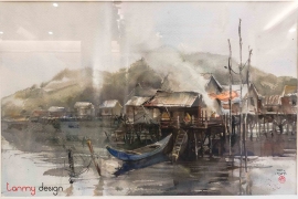 Hand painted  - Fishing village